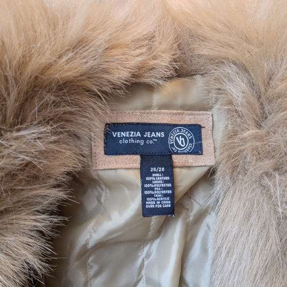 Venezia Jeans - Leather Patchwork Jacket with Faux Fur Trim - 00s - size 26/28 - Picture 2 of 4